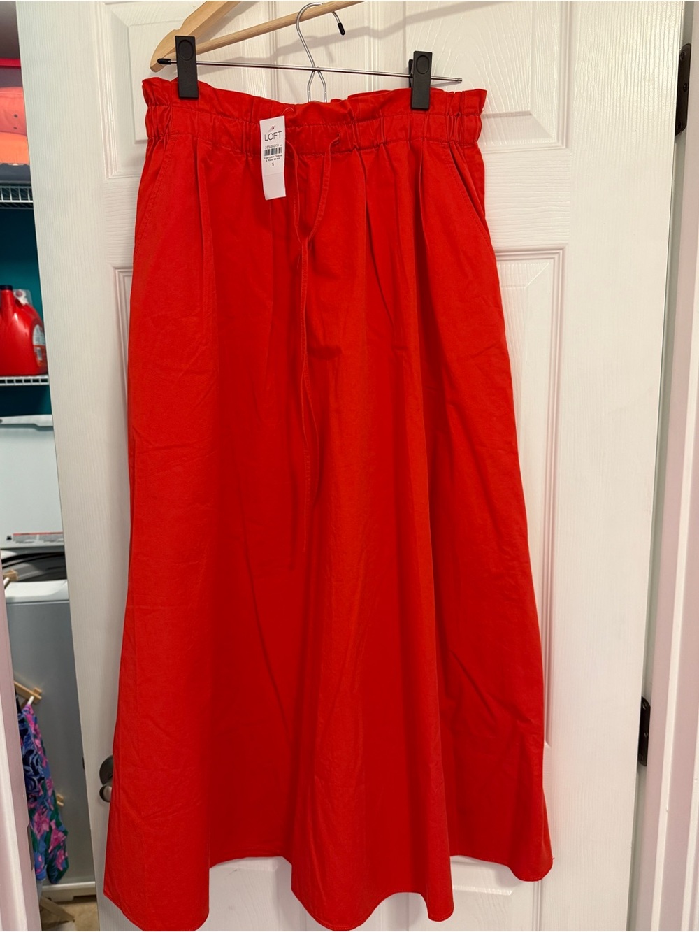 NWT LOFT Bright Red Maxi Skirt with Paperbag Waist Small